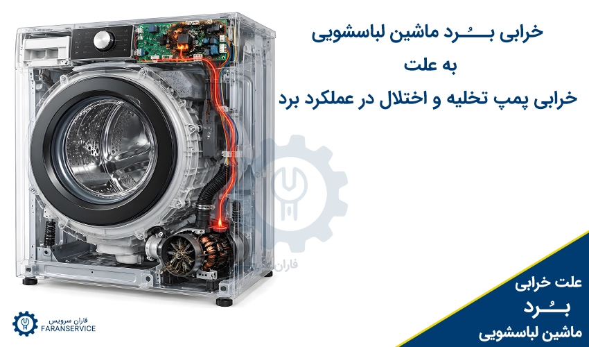خرابی برد ماشین لباسشویی به علت خرابی پمپ تخلیه و اختلال در عملکرد برد