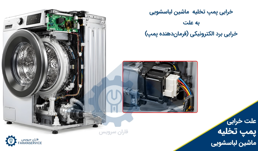 خرابی پمپ تخلیه ماشین لباسشویی به علت خرابی برد الکترونیکی (فرماندهنده پمپ)