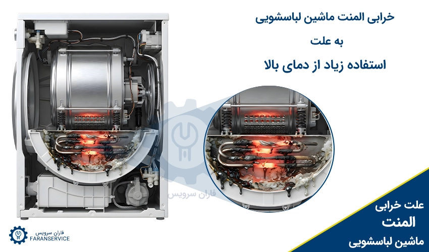 خرابی المنت ماشین لباسشویی به علت استفاده زیاد از دمای بالاا