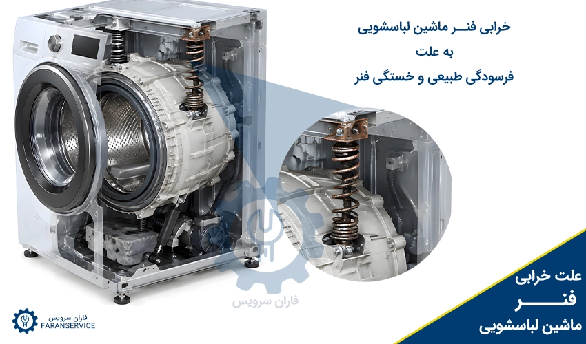 خرابی فنر ماشین لباسشویی به علت فرسودگی طبیعی و خستگی فنر