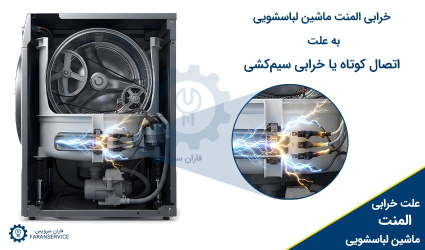 خرابی المنت ماشین لباسشویی به علت اتصال کوتاه یا خرابی سیم‌کشی
