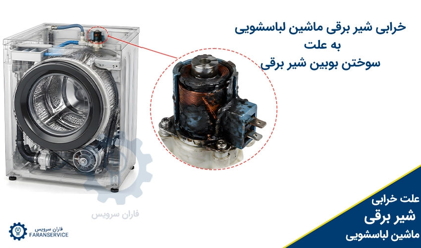 خرابی شیر برقی ماشین لباسشویی به علت سوختن بوبین  